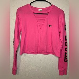 - Pink - XS -  Pink v cut neck crop top